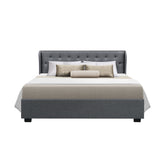 NNEDSZ Issa Bed Frame Fabric Gas Lift Storage - Grey Queen