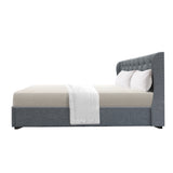 NNEDSZ Issa Bed Frame Fabric Gas Lift Storage - Grey Queen