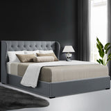 NNEDSZ Issa Bed Frame Fabric Gas Lift Storage - Grey Queen