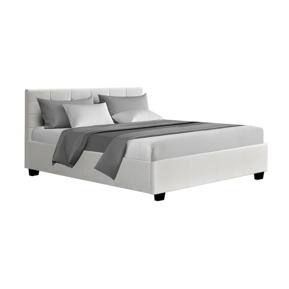 NNEDSZ Lisa Bed Frame PU Leather Gas Lift Storage - White Double