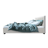 NNEDSZ Lisa Bed Frame PU Leather Gas Lift Storage - White Double