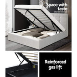 NNEDSZ Lisa Bed Frame PU Leather Gas Lift Storage - White Double