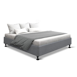 NNEDSZ Double Full Size Bed Base Frame Platform Fabric Wooden Grey TOMI