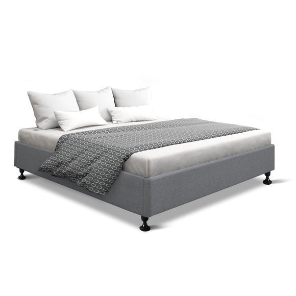 NNEDSZ Double Full Size Bed Base Frame Platform Fabric Wooden Grey TOMI
