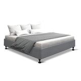 NNEDSZ Double Full Size Bed Base Frame Platform Fabric Wooden Grey TOMI