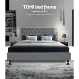 NNEDSZ Double Full Size Bed Base Frame Platform Fabric Wooden Grey TOMI