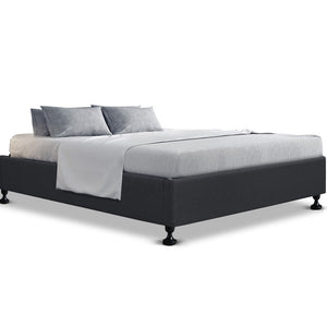 NNEDSZ Queen Size Bed Base Frame Mattress Platform Fabric Wooden Charcoal TOMI