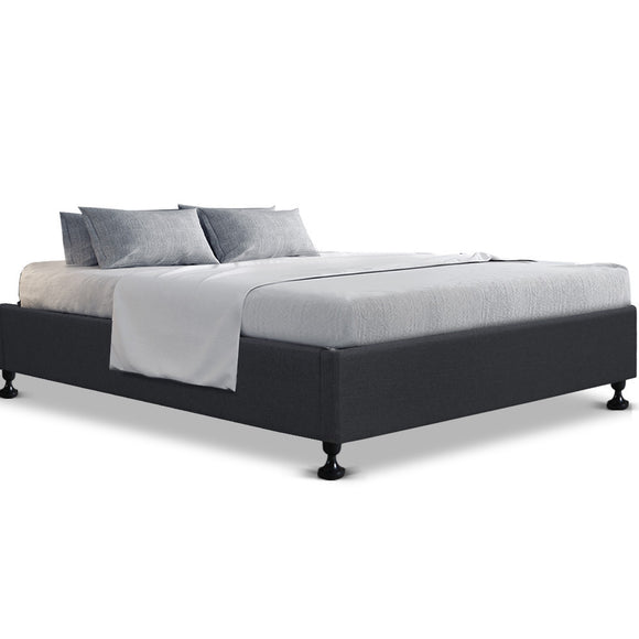 NNEDSZ Queen Size Bed Base Frame Mattress Platform Fabric Wooden Charcoal TOMI
