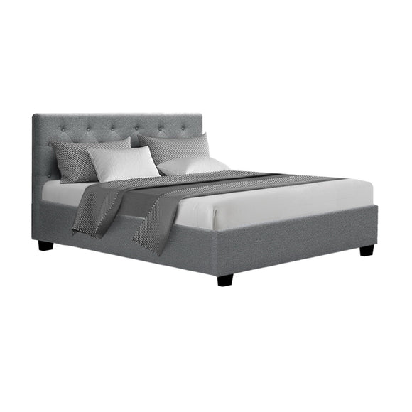 NNEDSZ Vila Bed Frame Fabric Gas Lift Storage - Grey Double