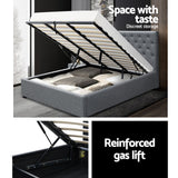 NNEDSZ Vila Bed Frame Fabric Gas Lift Storage - Grey King