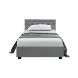 NNEDSZ Vila Bed Frame Fabric Gas Lift Storage - Grey King Single