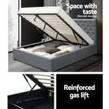 NNEDSZ Vila Bed Frame Fabric Gas Lift Storage - Grey Queen