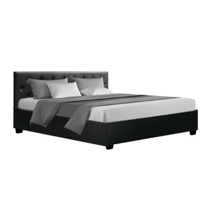 NNEDSZ Ware Bed Frame PU Leather Gas Lift Storage - Black King
