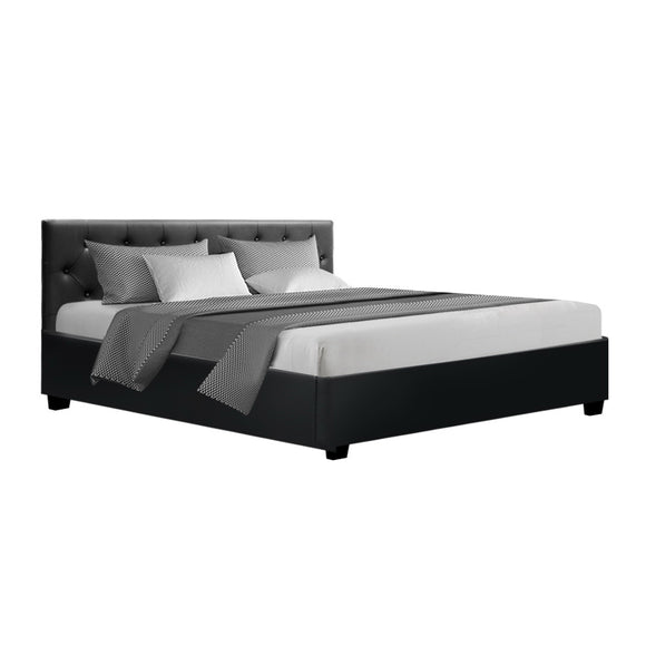 NNEDSZ Ware Bed Frame PU Leather Gas Lift Storage - Black King