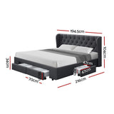 NNEDSZ Mila Bed Frame Storage Drawers Fabric - Charcoal King