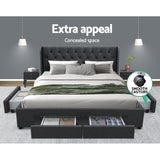 NNEDSZ Mila Bed Frame Storage Drawers Fabric - Charcoal King