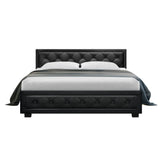 NNEDSZ Tiyo Bed Frame PU Leather Gas Lift Storage - Black Queen
