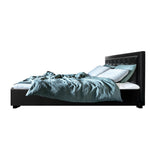 NNEDSZ Tiyo Bed Frame PU Leather Gas Lift Storage - Black Queen