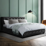 NNEDSZ Tiyo Bed Frame PU Leather Gas Lift Storage - Black Queen