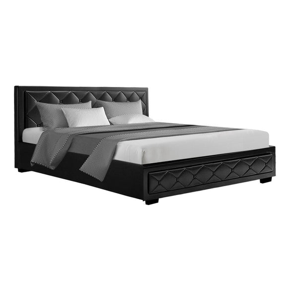 NNEDSZ Tiyo Bed Frame PU Leather Gas Lift Storage - Black King