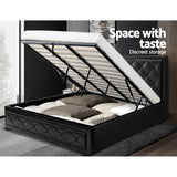 NNEDSZ Tiyo Bed Frame PU Leather Gas Lift Storage - Black King