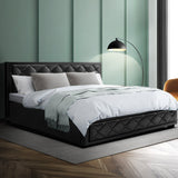 NNEDSZ Tiyo Bed Frame PU Leather Gas Lift Storage - Black King