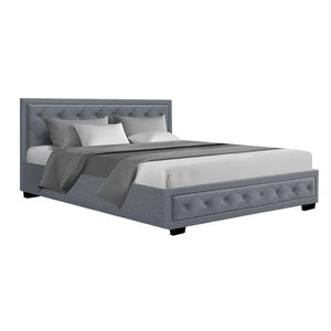 NNEDSZ Tiyo Bed Frame Fabric Gas Lift Storage - Grey King