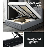 NNEDSZ Tiyo Bed Frame Fabric Gas Lift Storage - Grey King