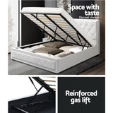 NNEDSZ Tiyo Bed Frame PU Leather Gas Lift Storage - White King