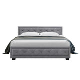 NNEDSZ Tiyo Bed Frame Fabric Gas Lift Storage - Grey Queen