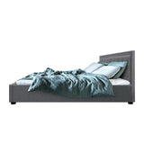 NNEDSZ Tiyo Bed Frame Fabric Gas Lift Storage - Grey Queen