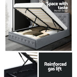 NNEDSZ Tiyo Bed Frame Fabric Gas Lift Storage - Grey Queen