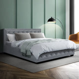 NNEDSZ Tiyo Bed Frame Fabric Gas Lift Storage - Grey Queen