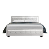 NNEDSZ Tiyo Bed Frame PU Leather Gas Lift Storage - White Queen