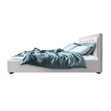NNEDSZ Tiyo Bed Frame PU Leather Gas Lift Storage - White Queen