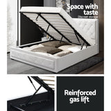 NNEDSZ Tiyo Bed Frame PU Leather Gas Lift Storage - White Queen
