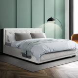NNEDSZ Tiyo Bed Frame PU Leather Gas Lift Storage - White Queen