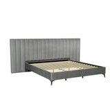 NNEDSZ Bed Frame King Size Bed Base w Oversized Headboard Velvet Fabric Grey