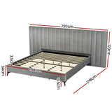 NNEDSZ Bed Frame King Size Bed Base w Oversized Headboard Velvet Fabric Grey
