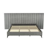 NNEDSZ Bed Frame King Size Bed Base w Oversized Headboard Velvet Fabric Grey
