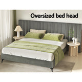 NNEDSZ Bed Frame King Size Bed Base w Oversized Headboard Velvet Fabric Grey