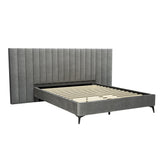 NNEDSZ Bed Frame Queen Size Bed Base w Oversized Headboard Velvet Fabric Grey