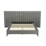 NNEDSZ Bed Frame Queen Size Bed Base w Oversized Headboard Velvet Fabric Grey