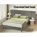 NNEDSZ Bed Frame Queen Size Bed Base w Oversized Headboard Velvet Fabric Grey