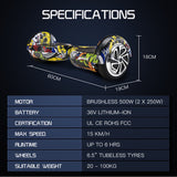 NNEMB Gen III Hoverboard Scooter 6.5 Wheels-Colour LED Lighting-Carry Bag-Hiphop design