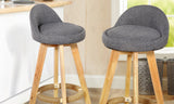 NNEDPE 2 X Wooden Bar Stools Grey Fabric