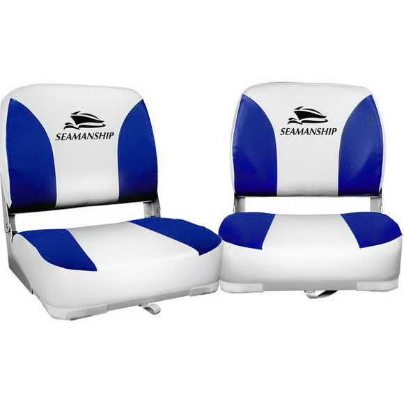 NNEDSZ Set of 2 Folding Swivel Boat Seats - White & Blue