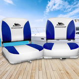 NNEDSZ Set of 2 Folding Swivel Boat Seats - White & Blue