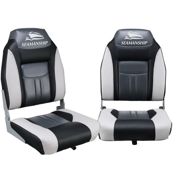 NNEDSZ Set of 2 Folding Swivel Boat Seats - Grey & Black