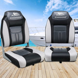 NNEDSZ Set of 2 Folding Swivel Boat Seats - Grey & Black